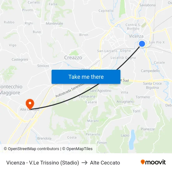 Vicenza - V.Le Trissino (Stadio) to Alte Ceccato map