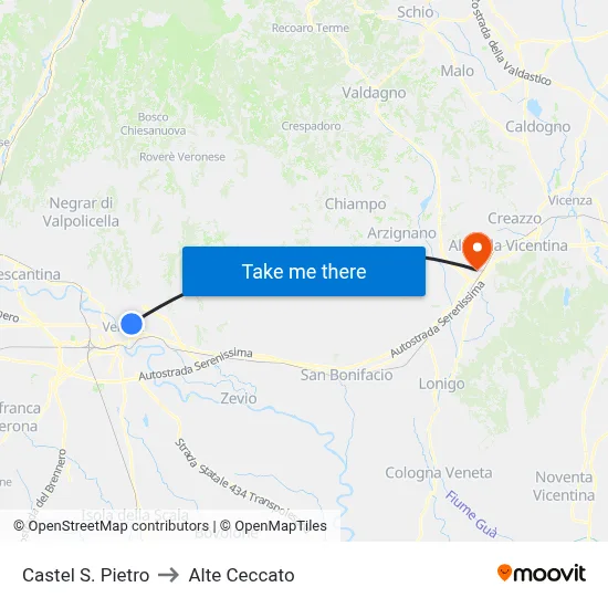 Castel San Pietro to Alte Ceccato map