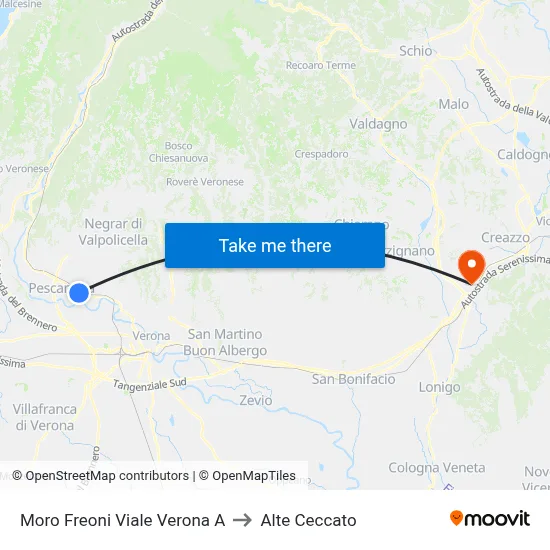 Moro Freoni Verona Avenue A to Alte Ceccato map