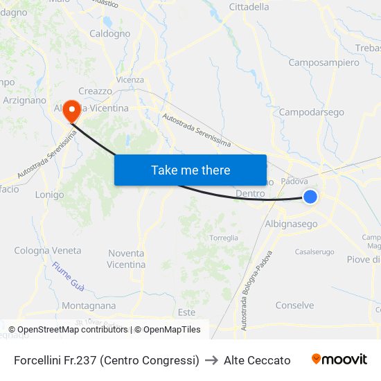 Forcellini Fr.237 (Centro Congressi) to Alte Ceccato map
