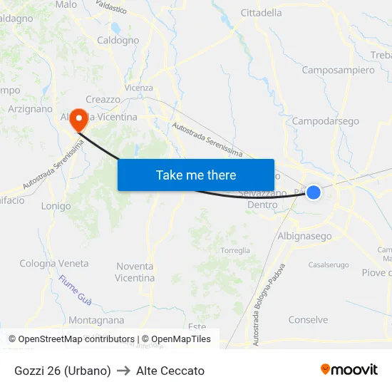 Gozzi 26 (Urban) to Alte Ceccato map