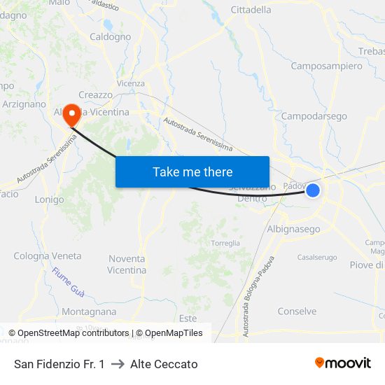 San Fidenzio Fr. 1 to Alte Ceccato map