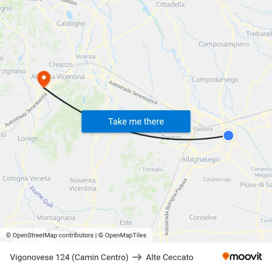 Vigonovese 124 (Camin Center) to Alte Ceccato map
