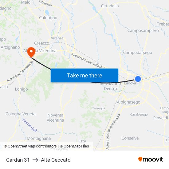 Cardan 31 to Alte Ceccato map
