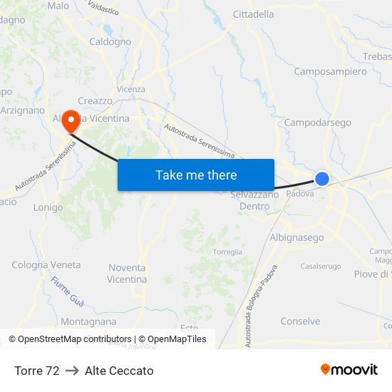Torre 72 to Alte Ceccato map