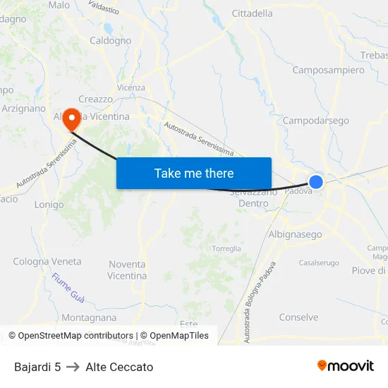 Bajardi 5 to Alte Ceccato map