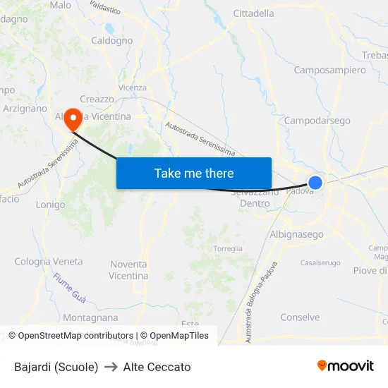 Bajardi (Schools) to Alte Ceccato map