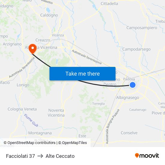 Facciolati 37 to Alte Ceccato map