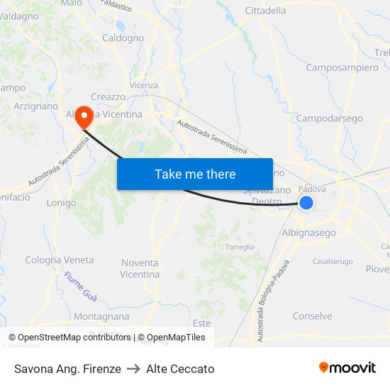 Savona Ang. Firenze to Alte Ceccato map