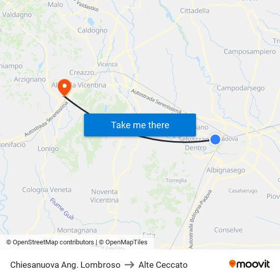 Chiesanuova Ang. Lombroso to Alte Ceccato map