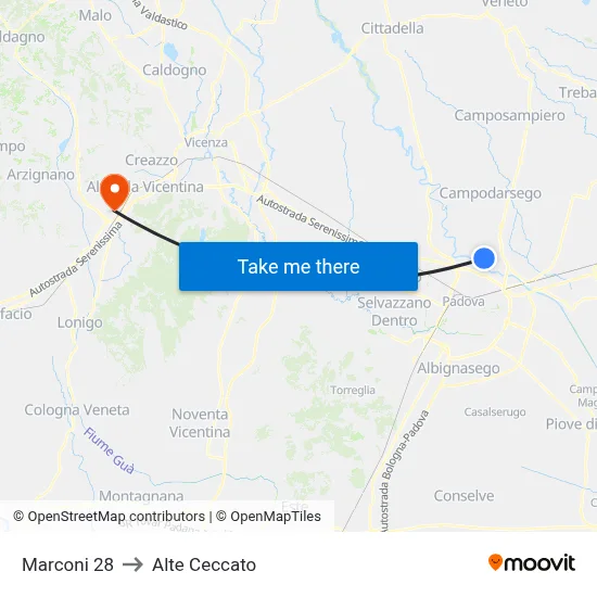 Marconi 28 to Alte Ceccato map