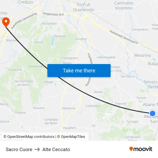 Sacred Heart to Alte Ceccato map