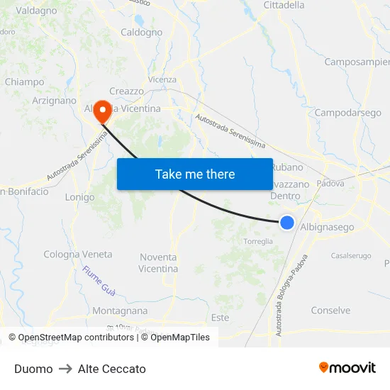 Duomo to Alte Ceccato map