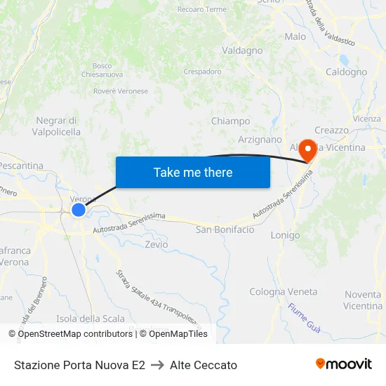 Porta Nuova Station E2 to Alte Ceccato map