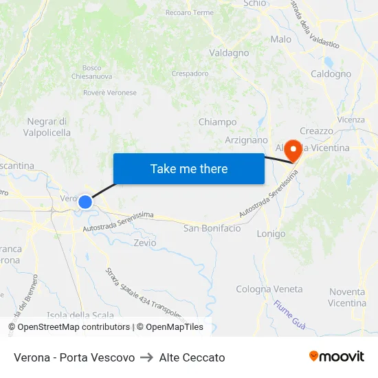 Verona - Porta Vescovo to Alte Ceccato map