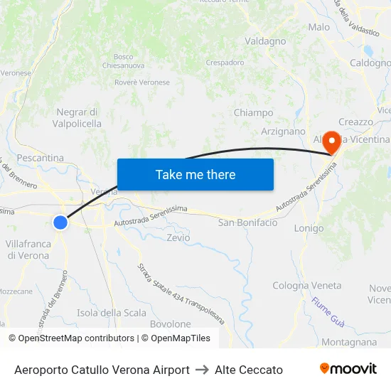 Catullo Verona Airport to Alte Ceccato map