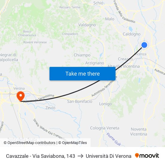 Cavazzale - Via Saviabona, 143 to Università Di Verona map