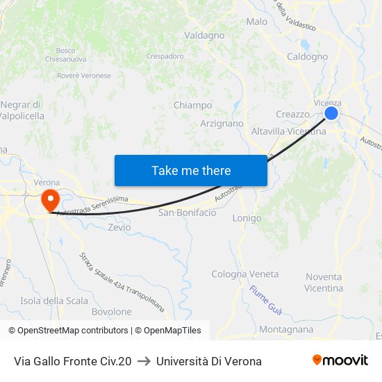 Via Gallo Fronte Civ.20 to Università Di Verona map