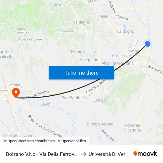 Bolzano V.No - Via Della Ferrovia, 8 to Università Di Verona map