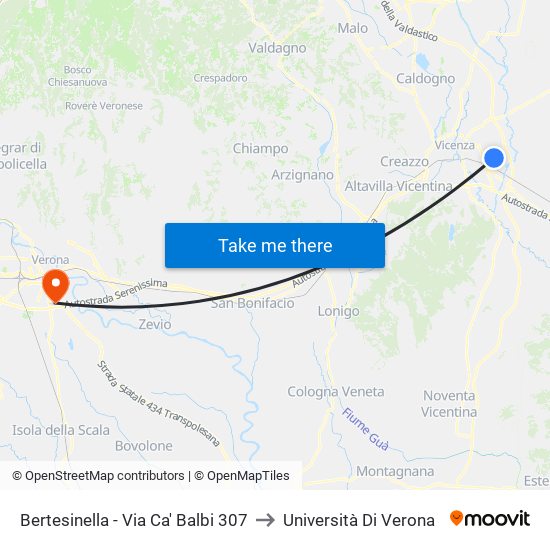 Bertesinella - Via Ca' Balbi 307 to Università Di Verona map