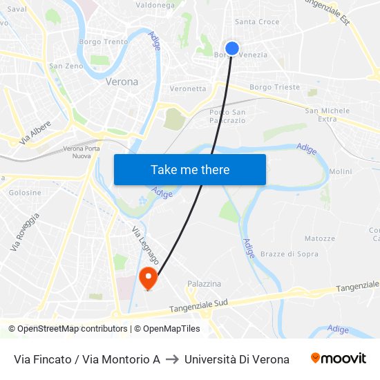 Via Fincato / Via Montorio A to Università Di Verona map