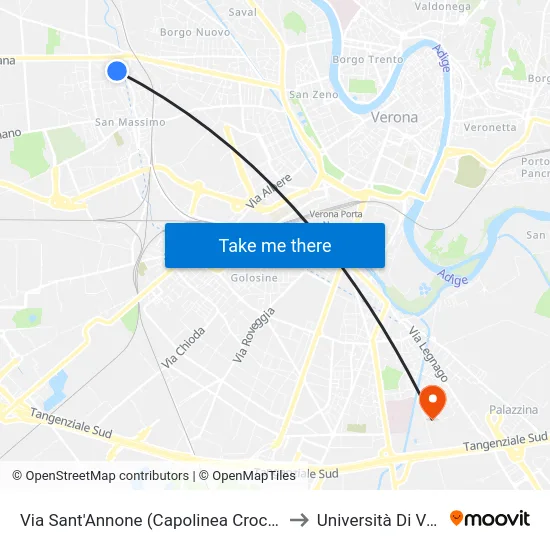 Via Sant'Annone (Capolinea Croce Bianca) to Università Di Verona map