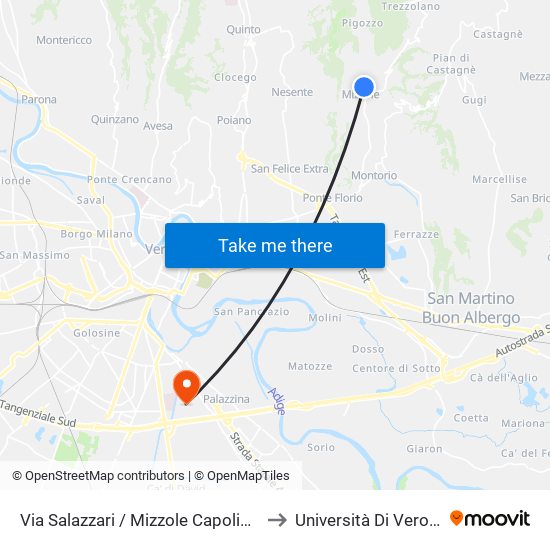 Via Salazzari / Mizzole Capolinea to Università Di Verona map