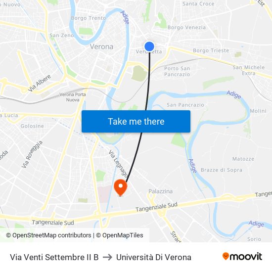 Via Venti Settembre II B to Università Di Verona map