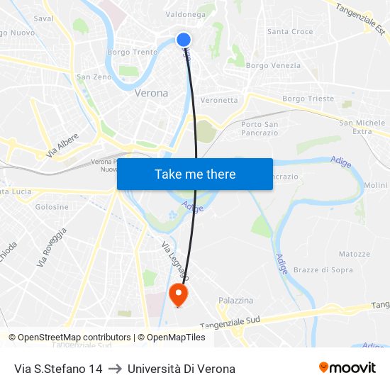 Via S.Stefano 14 to Università Di Verona map