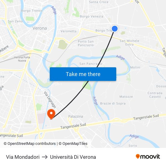 Via Mondadori to Università Di Verona map
