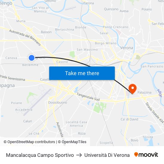 Mancalacqua Campo Sportivo to Università Di Verona map