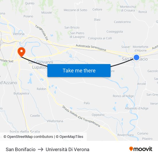 San Bonifacio to Università Di Verona map