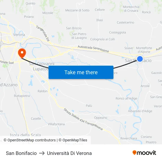 San Bonifacio to Università Di Verona map