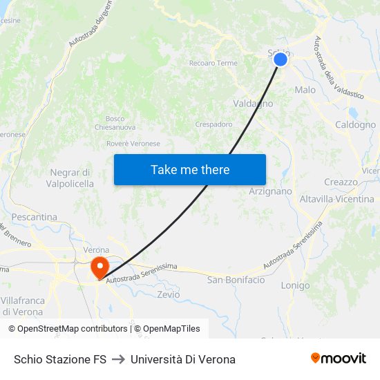 Schio Stazione FS to Università Di Verona map