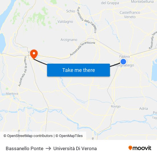 Bassanello Ponte to Università Di Verona map