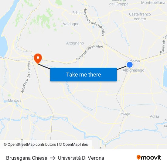 Brusegana Chiesa to Università Di Verona map
