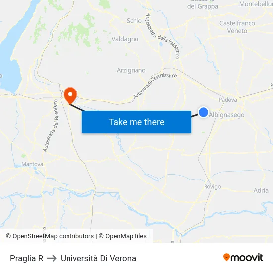 Praglia R to Università Di Verona map
