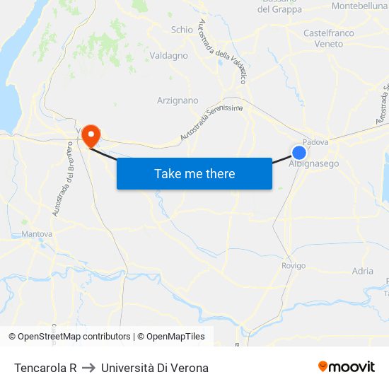 Tencarola R to Università Di Verona map