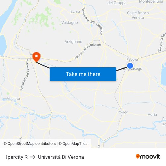 Ipercity R to Università Di Verona map