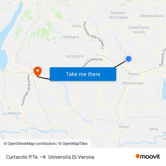 Curtarolo P.Te to Università Di Verona map