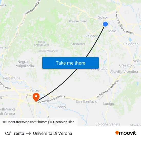 Ca' Trenta to Università Di Verona map