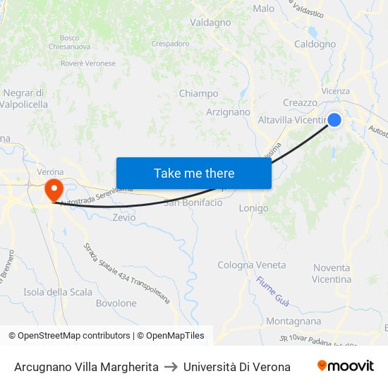 Arcugnano Villa Margherita to Università Di Verona map