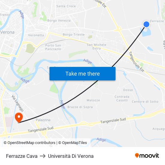 Ferrazze Cava to Università Di Verona map