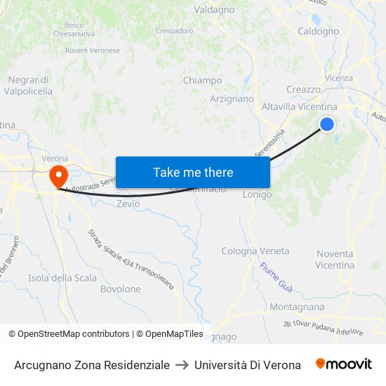 Arcugnano Zona Residenziale to Università Di Verona map