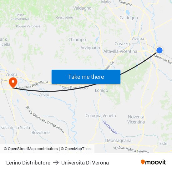 Lerino Distributore to Università Di Verona map