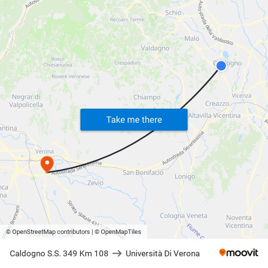 Caldogno S.S. 349 Km 108 to Università Di Verona map