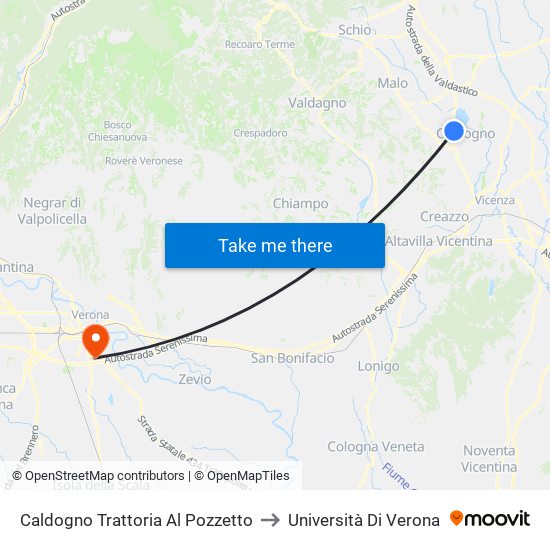 Caldogno Trattoria Al Pozzetto to Università Di Verona map