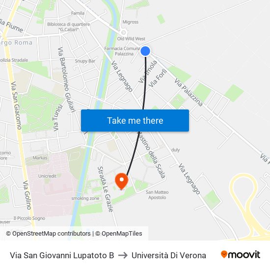 Via San Giovanni Lupatoto B to Università Di Verona map