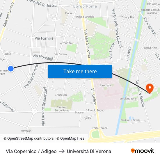 Via Copernico / Adigeo to Università Di Verona map