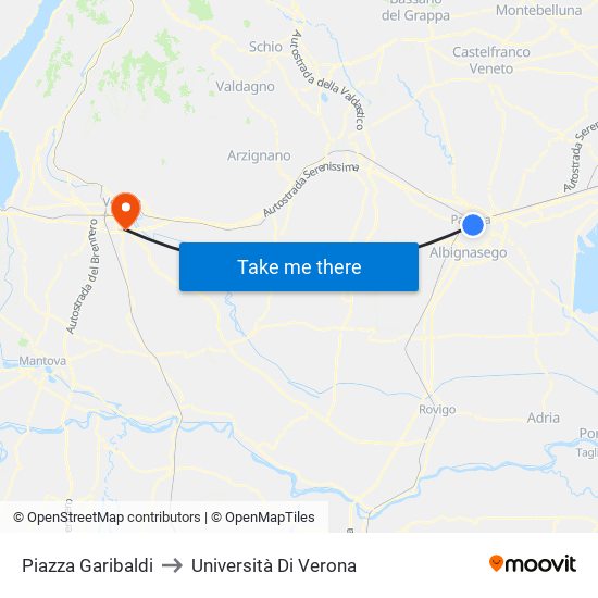 Piazza Garibaldi to Università Di Verona map